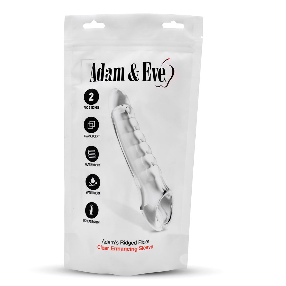 Adam & Eve Ridged Rider - Clear 22.9 cm Penis Extension Sleeve – Sex toys NZ by Naughtyhut. Discreet delivery nationwide.