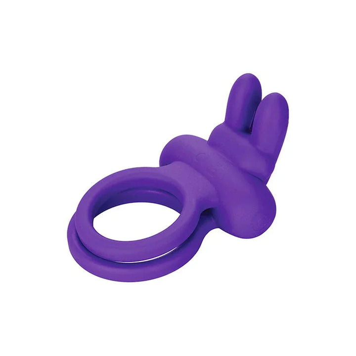 Rockin' Rabbit ring in Purple lying flat, dual rings and rabbit ears