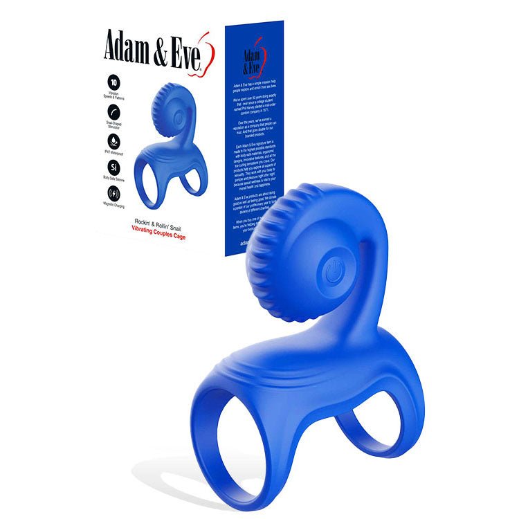 Adam & Eve ROCKIN & ROLLIN SNAIL - Blue USB Rechargeable Vibrating Couples Cage – Sex toys NZ by Naughtyhut. Discreet delivery nationwide.