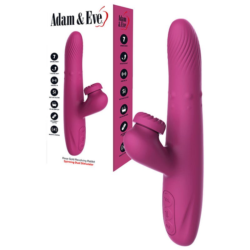 Adam & Eve ROSE GOLD REVOLVING RABBIT - Purple 22.5 cm USB Rechargeable Spinning & Thrusting Rabbit Vibrator – Sex toys NZ by Naughtyhut. Discreet delivery nationwide.