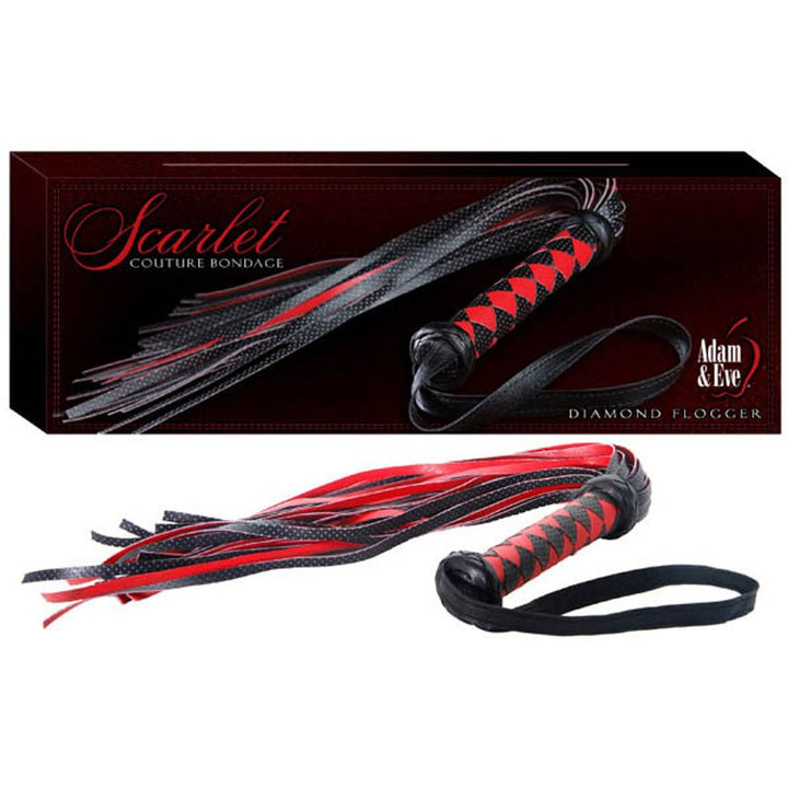 Adam & Eve Scarlet Couture Diamond Flogger - Red/Black Whip – Sex toys NZ by Naughtyhut. Discreet delivery nationwide.