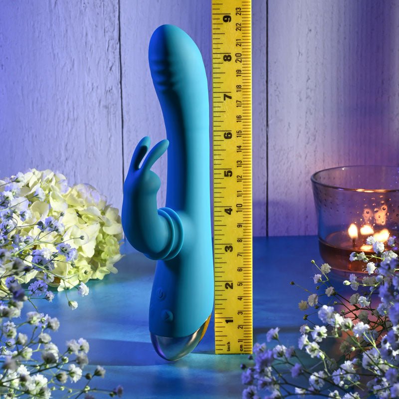 Adam & Eve SHIMMY & SHAKE VELVET RABBIT - Blue 22.4 cm USB Rechargeable Rabbit Vibrator – Sex toys NZ by Naughtyhut. Discreet delivery nationwide.