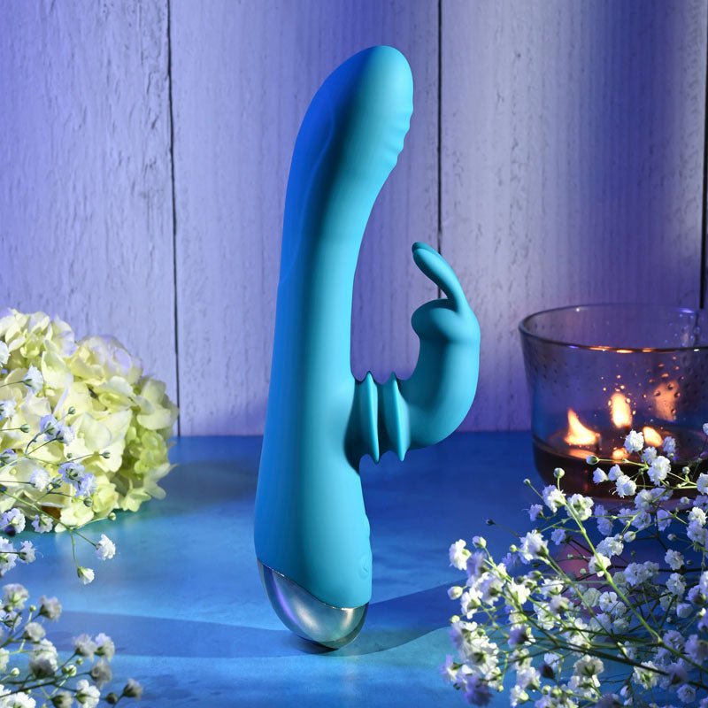 Adam & Eve SHIMMY & SHAKE VELVET RABBIT - Blue 22.4 cm USB Rechargeable Rabbit Vibrator – Sex toys NZ by Naughtyhut. Discreet delivery nationwide.