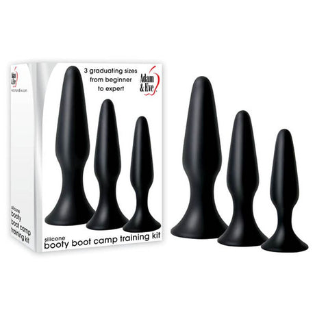 Buy Adam & Eve Silicone Booty Boot Camp Training Kit - Black Butt Plugs - Set of 3 Sizes – Naughtyhut NZ sex toys online. Discreet delivery & top brands.