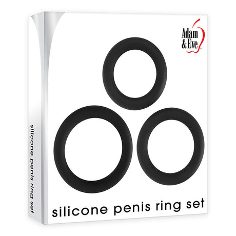 Buy Adam & Eve Silicone Penis Ring Set - Black Cock Rings - Set of 3 Sizes – Naughtyhut NZ sex toys online. Discreet delivery & top brands.