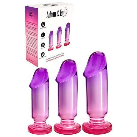 Buy Adam & Eve SUNSET DREAMS Anal Training Kit - Pink/Purple Anal Training Set - Set of 3 Plugs – Naughtyhut NZ sex toys online. Discreet delivery & top brands.