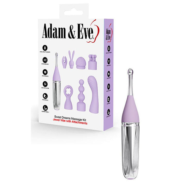 Adam & Eve SWEET DREAMS MASSAGER KIT - Lavender USB Rechargeable Point Stimulator with 8 Interchangeable Tips – Sex toys NZ by Naughtyhut. Discreet delivery nationwide.
