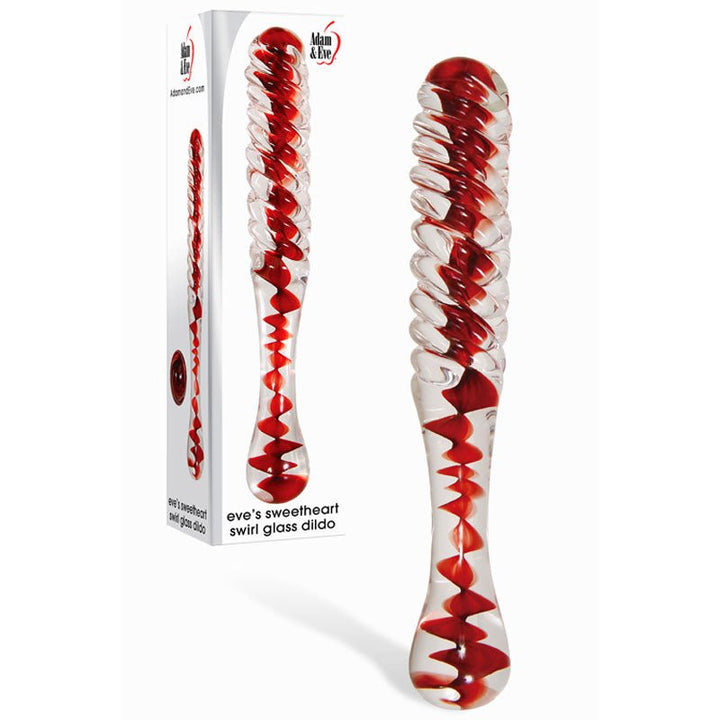 Adam & Eve Sweetheart Swirl Glass Dildo - Clear/Red Glass 22 cm Dildo – Sex toys NZ by Naughtyhut. Discreet delivery nationwide.