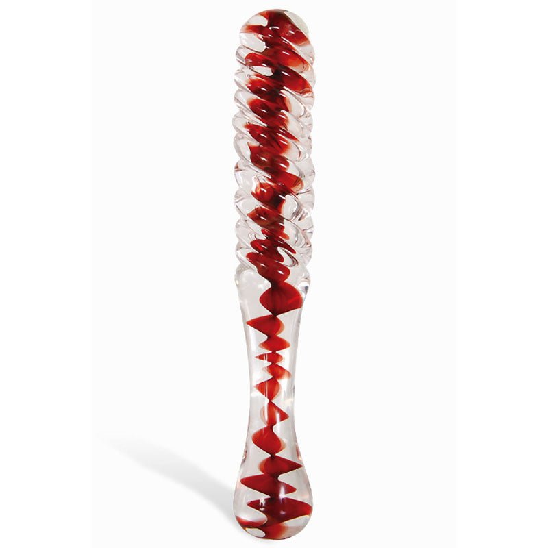 Adam & Eve Sweetheart Swirl Glass Dildo - Clear/Red Glass 22 cm Dildo – Sex toys NZ by Naughtyhut. Discreet delivery nationwide.