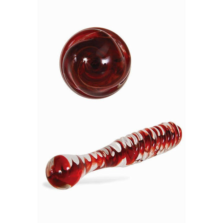 Adam & Eve Sweetheart Swirl Glass Dildo - Clear/Red Glass 22 cm Dildo – Sex toys NZ by Naughtyhut. Discreet delivery nationwide.