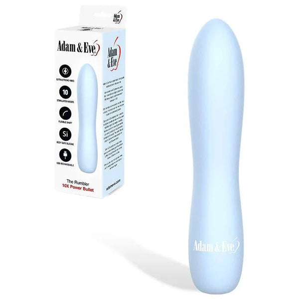 The Rumbler extra strong bullet in Light Blue, beside its retail box