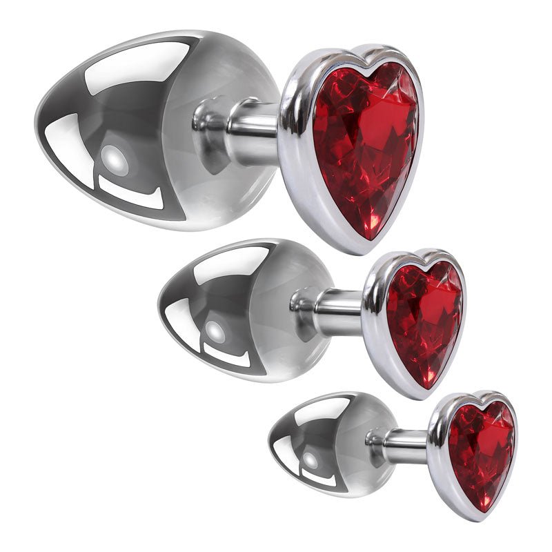Adam & Eve Three Hearts Gem Anal Plug Set - Metallic Butt Plugs with Gem Bases - Set of 3 Sizes – Sex toys NZ by Naughtyhut. Discreet delivery nationwide.