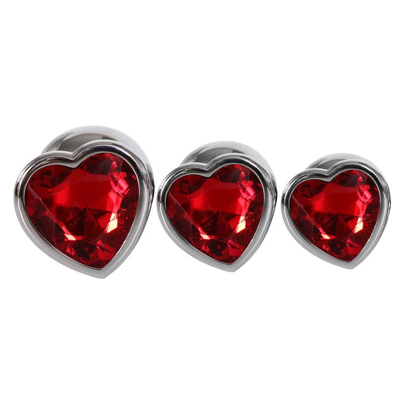 Buy Adam & Eve Three Hearts Gem Anal Plug Set - Metallic Butt Plugs with Gem Bases - Set of 3 Sizes – Naughtyhut NZ sex toys online. Discreet delivery & top brands.