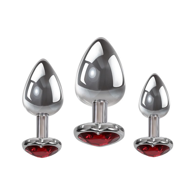 Buy Adam & Eve Three Hearts Gem Anal Plug Set - Metallic Butt Plugs with Gem Bases - Set of 3 Sizes – Naughtyhut NZ sex toys online. Discreet delivery & top brands.