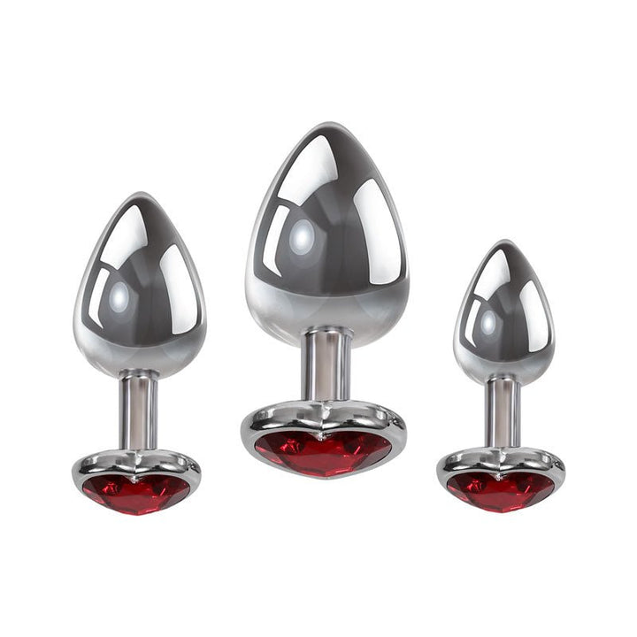Adam & Eve Three Hearts Gem Anal Plug Set - Metallic Butt Plugs with Gem Bases - Set of 3 Sizes – Sex toys NZ by Naughtyhut. Discreet delivery nationwide.