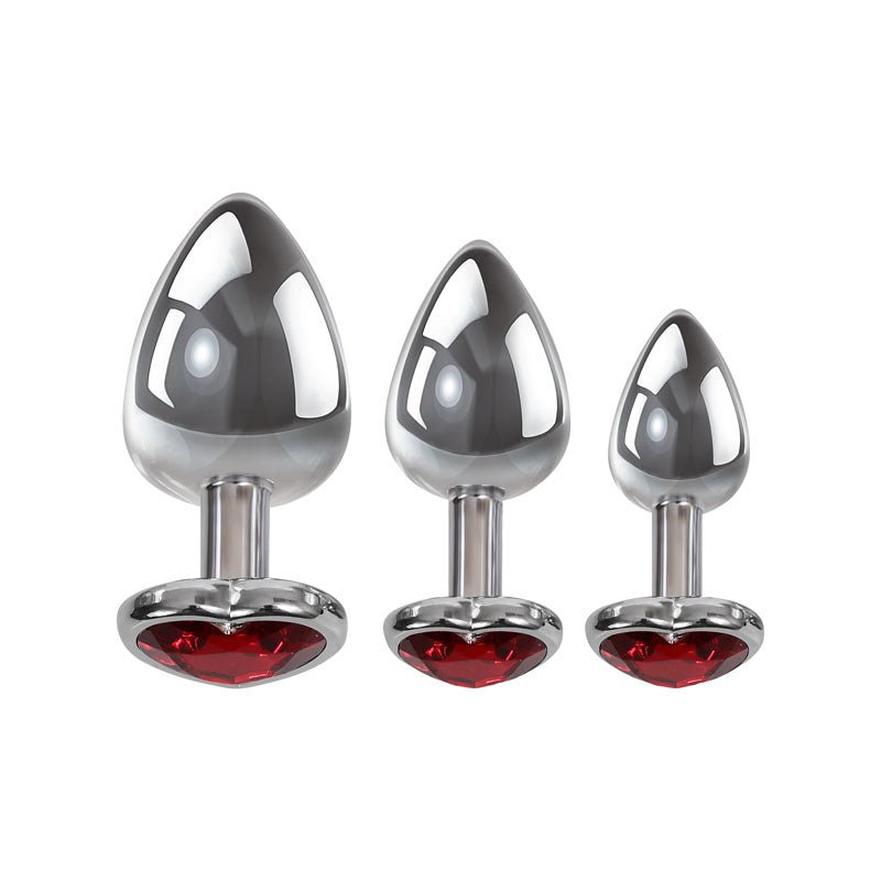 Buy Adam & Eve Three Hearts Gem Anal Plug Set - Metallic Butt Plugs with Gem Bases - Set of 3 Sizes – Naughtyhut NZ sex toys online. Discreet delivery & top brands.