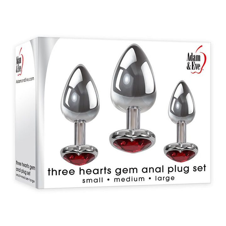 Adam & Eve Three Hearts Gem Anal Plug Set - Metallic Butt Plugs with Gem Bases - Set of 3 Sizes – Sex toys NZ by Naughtyhut. Discreet delivery nationwide.