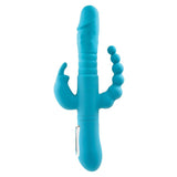 Buy Adam & Eve THRUSTING TRIPLE JOY RABBIT - Teal 25.4 cm USB Rechargeable Rabbit Vibrator with Anal Probe – Naughtyhut NZ sex toys online. Discreet delivery & top brands.