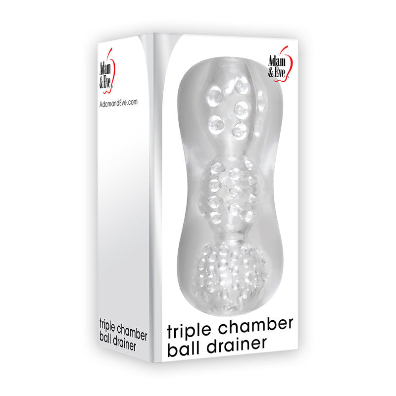 Buy Adam & Eve Triple Chamber Ball Drainer - Clear Masturbator Sleeve – Naughtyhut NZ sex toys online. Discreet delivery & top brands.