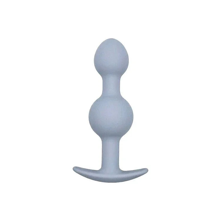 Vibra-Ball Trio medium double-ball plug in Grey on its anchor base