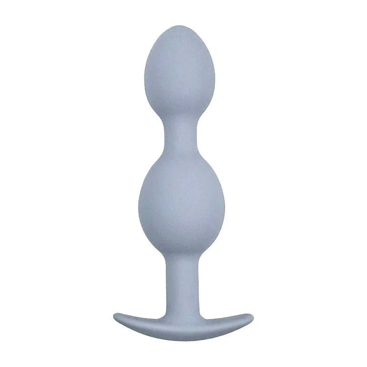 Vibra-Ball Trio large double-ball plug in Grey, standing upright