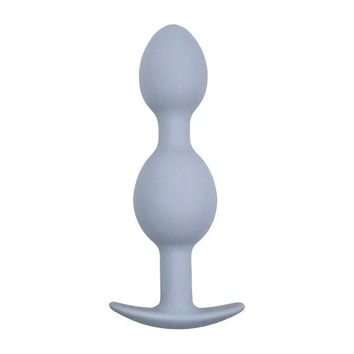 Vibra-Ball Trio large double-ball plug in Grey, standing upright