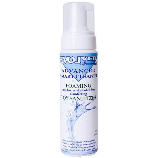 Evolved Advanced Smart Cleaner toy sanitiser, 237 ml white foaming pump bottle with blue label