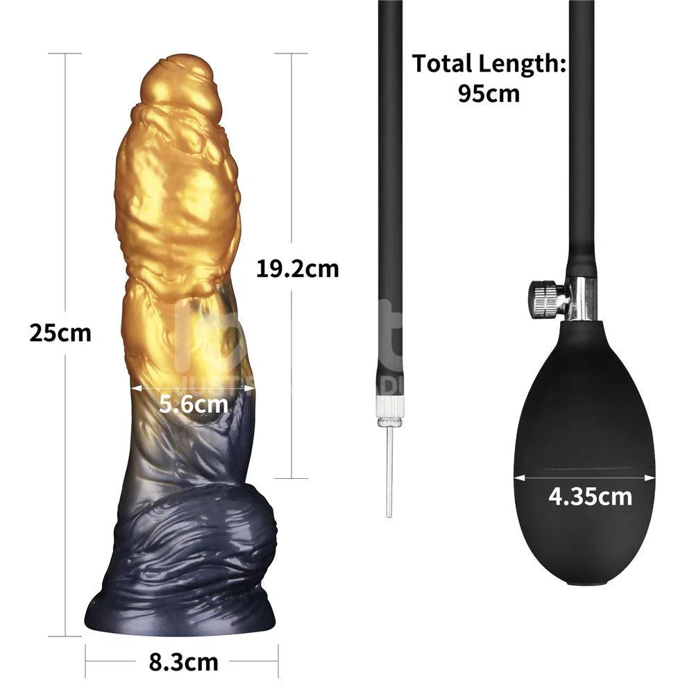 Aerosx size chart: 25 cm total, 19.2 cm insertable, 5.6 cm wide, with 95 cm pump hose