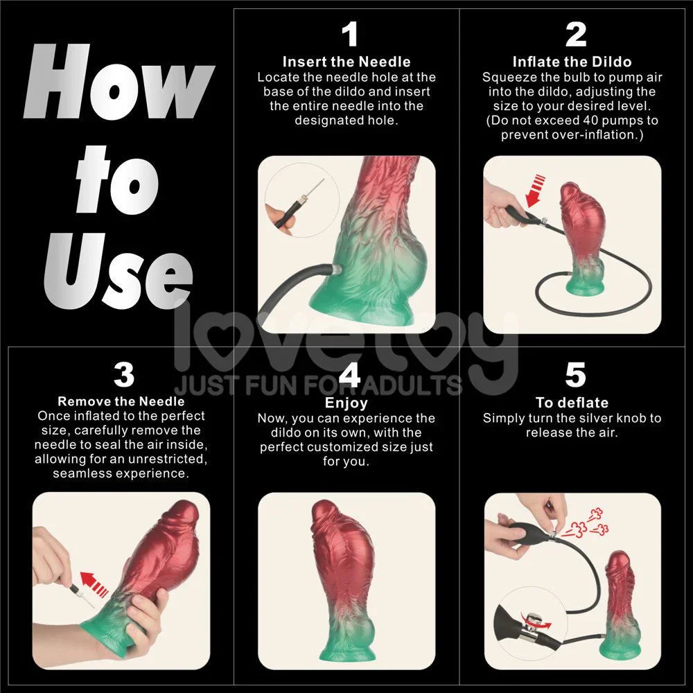 How to use the Aerosx 8 inch dildo, five panels from inserting the needle to deflating