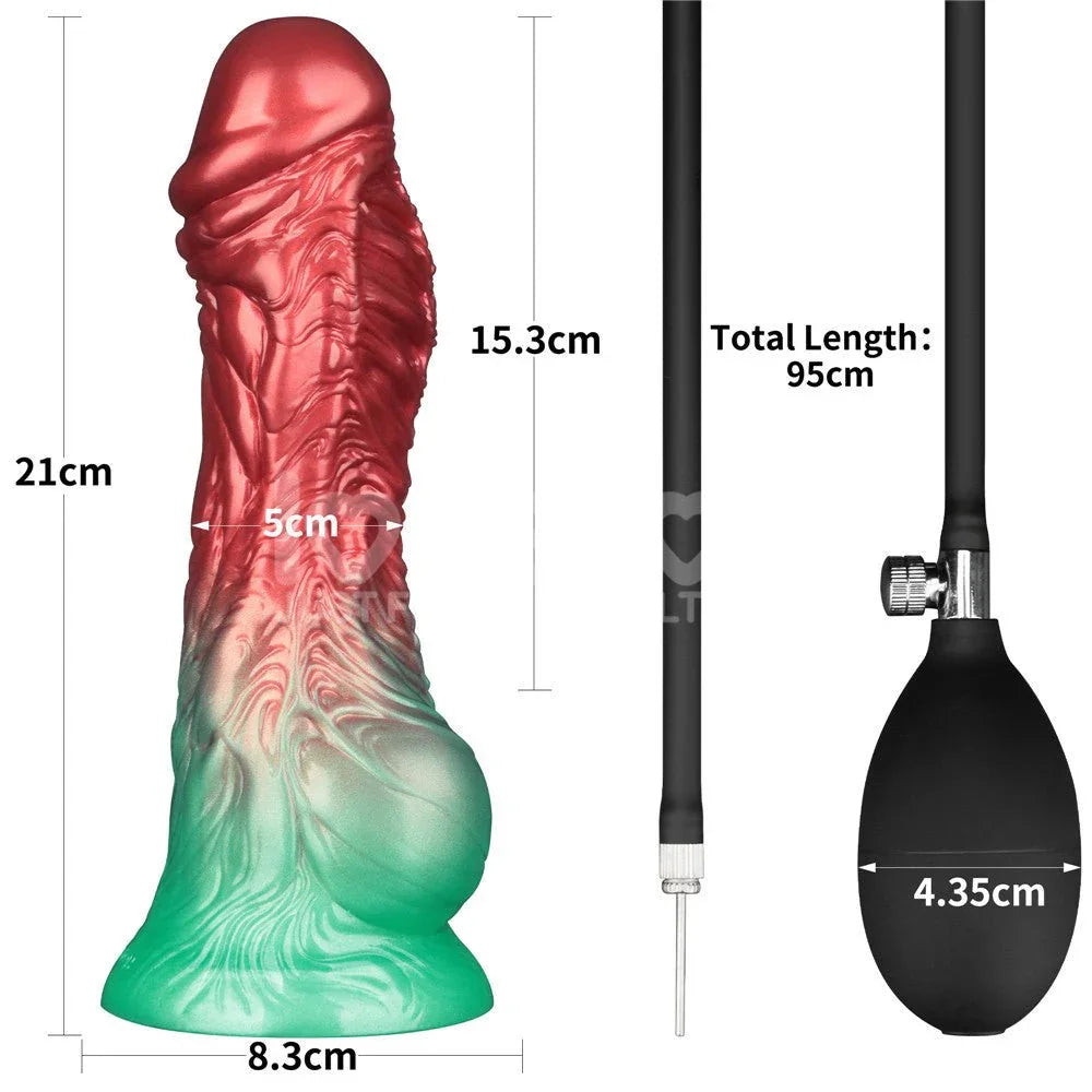 Aerosx 8 inch size chart: 21 cm tall, 15.3 cm insertable, 5 cm wide, 95 cm pump hose