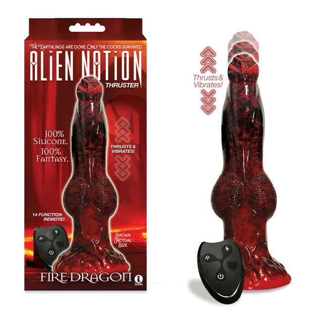 Buy Alien Nation - Fire Dragon - Red/Black 22.9 cm USB Rechargeable Thrusting Fantasy Dong with Remote – Naughtyhut NZ sex toys online. Discreet delivery & top brands.
