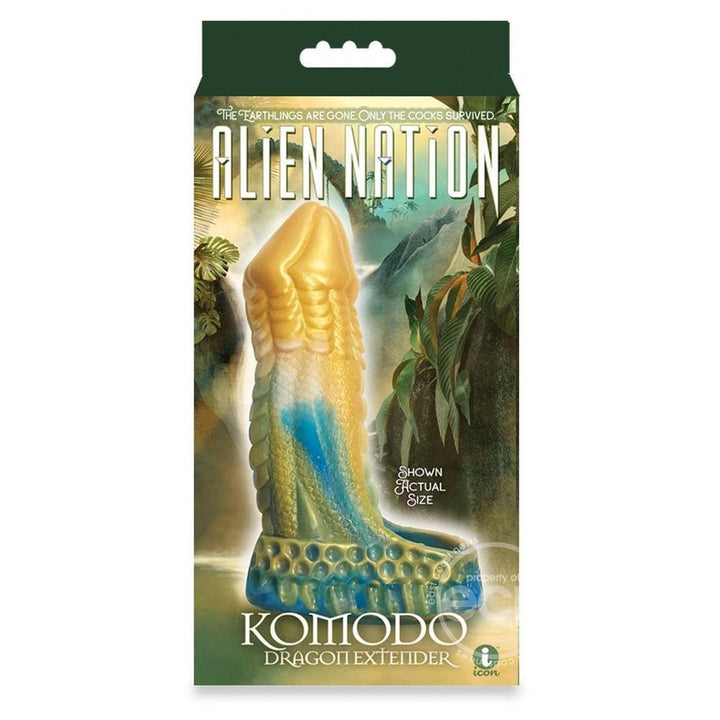 Alien Nation - Komodo - Blue/Gold 16.5 cm Penis Extender Fantasy Sleeve – Sex toys NZ by Naughtyhut. Discreet delivery nationwide.