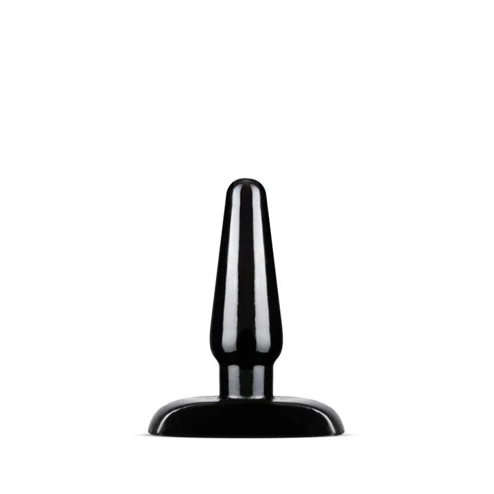 Small black Basic Anal Plug standing upright, tapered tip above a flat round base