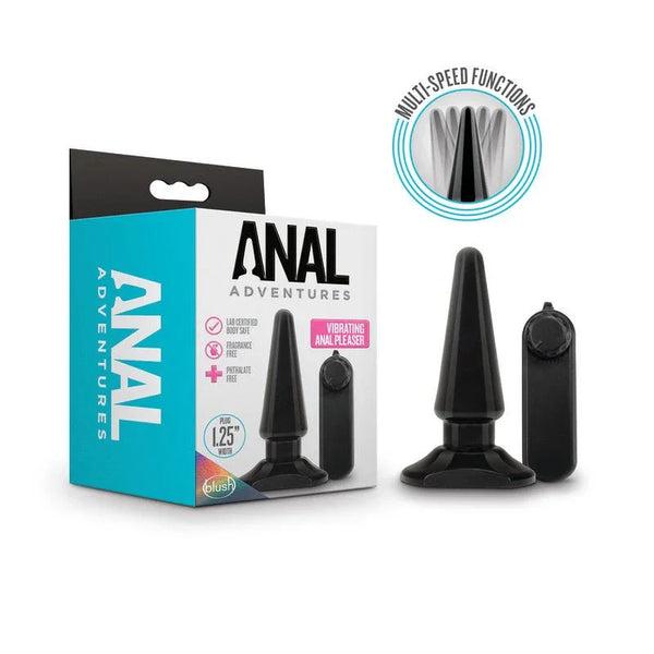 Anal Adventures Basic vibrating butt plug in black with bullet and retail box