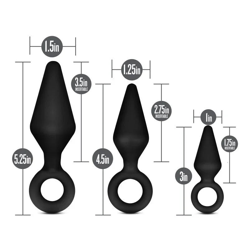 Loop Plug Kit size chart: 5.25in, 4.5in and 3in plugs with 1.5in, 1.25in and 1in widths