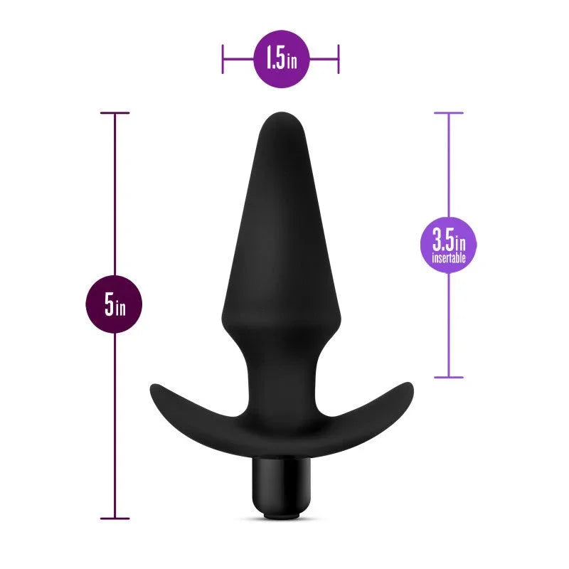 Dimension diagram for the Platinum vibrating plug: 5in long, 3.5in insertable, 1.5in wide
