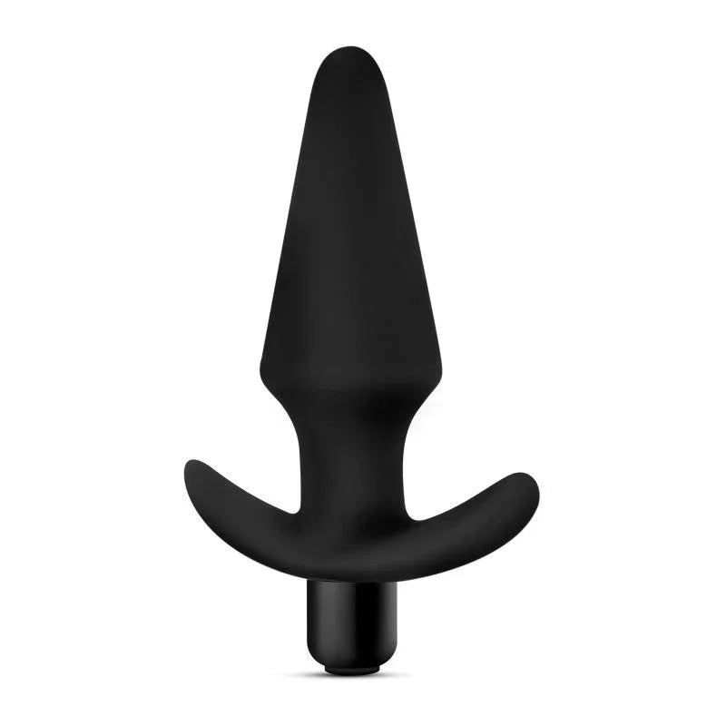 Platinum vibrating plug standing front-on, bullet motor protruding below the base