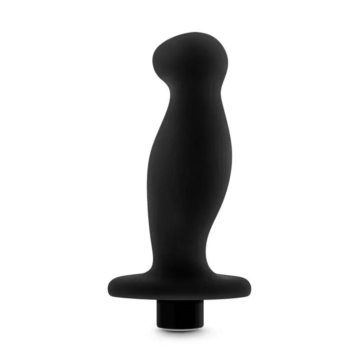 Black prostate massager 02 upright, contoured shaft above a flared base