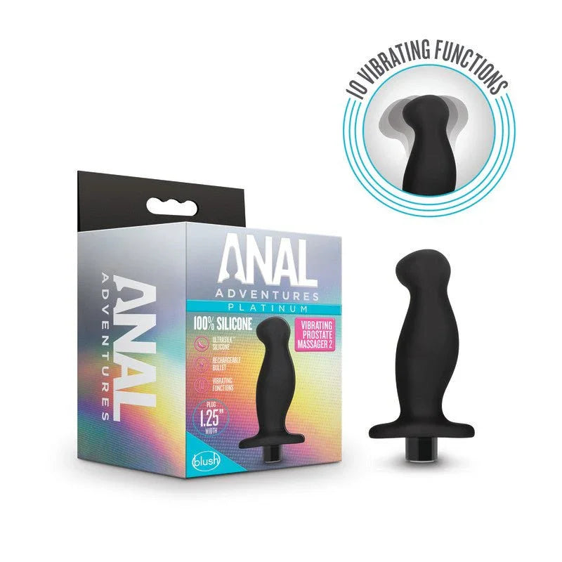 Anal Adventures Platinum prostate massager 02 in black with its box and 10-function badge