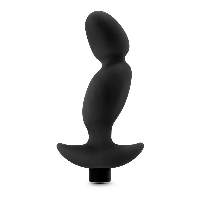 Black prostate massager 04 upright, double-bulb shaft above the anchor base