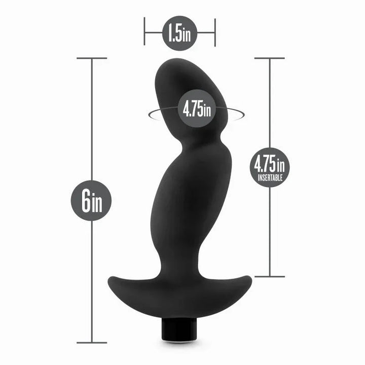 Prostate massager 04 dimensions: 6in long, 4.75in insertable, 1.5in wide, 4.75in girth
