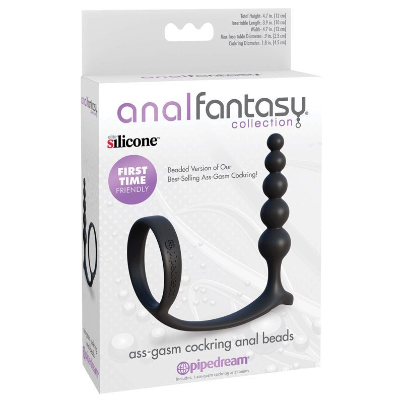 Anal Fantasy Collection Ass - Gasm Cockring Anal Beads - Black Cock Ring with Anal Plug – Sex toys NZ by Naughtyhut. Discreet delivery nationwide.