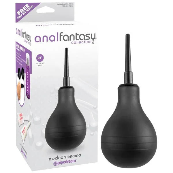 Pipedream Anal Fantasy EZ-Clean enema douche in Black, bulb and nozzle, beside its box