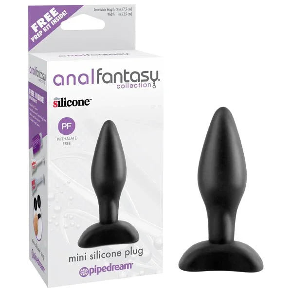 Pipedream Anal Fantasy mini beginner butt plug in Black beside its Anal Fantasy box