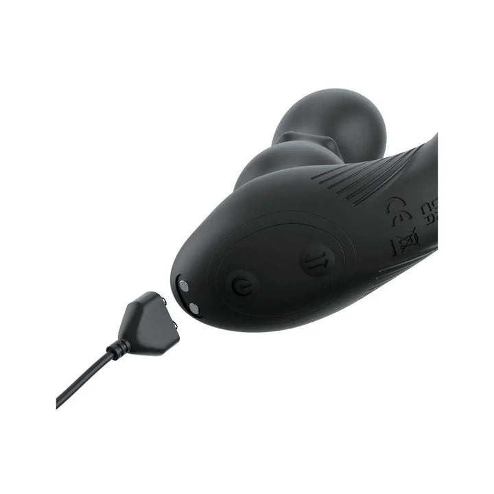 Charging cable plugged into the Ass-Gasm Slide & Glide body, buttons visible