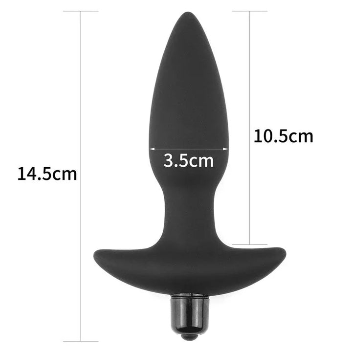 Anal plug measurements: 14.5 cm overall, 10.5 cm insertable, 3.5 cm at the widest