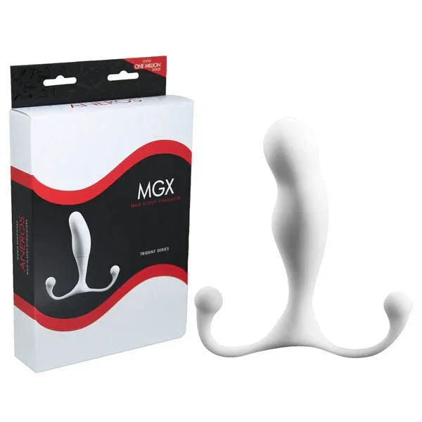 MGX Trident Series male stroker in white, silicone, triple-stimulation design.