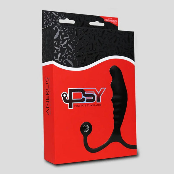 Aneros PSY prostate massager in Black, red and black retail box