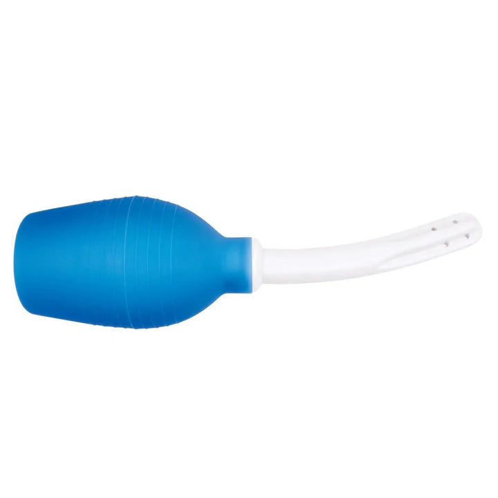 AquaClean Medical Grade douche lying on its side, bulb and white nozzle assembled