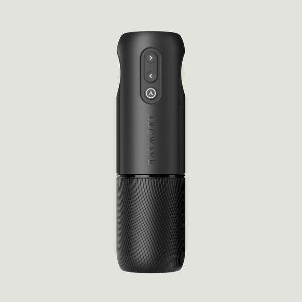 Arcwave Orbit black stroker with ridged base and ARCWAVE embossing